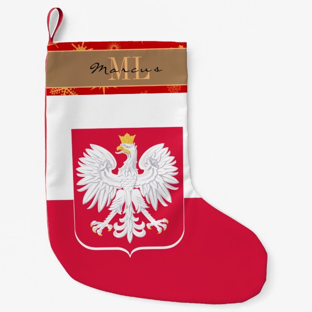 Petite Chaussette De Noël Drapeau polonais, monogramme, flocon de neige (Devant)