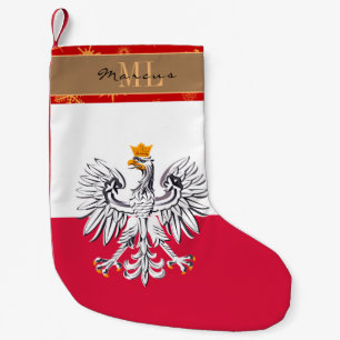 Petite Chaussette De Noël Drapeau polonais, Pologne, monogramme, flocon de n