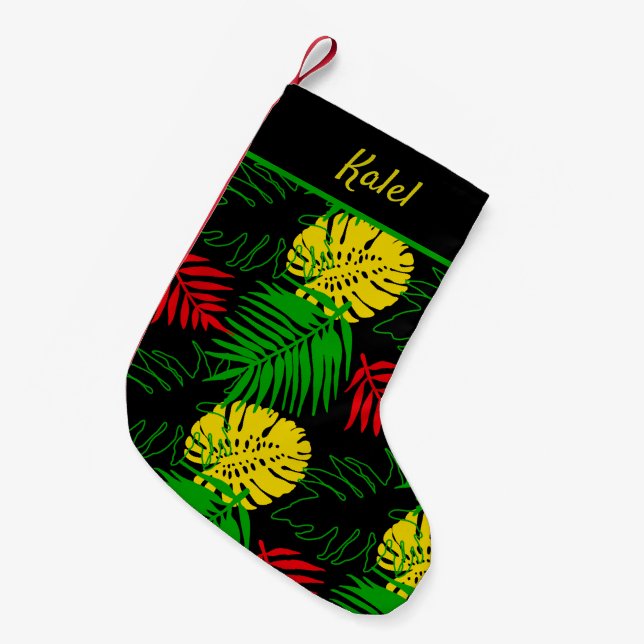 Petite Chaussette De Noël Drapeau Rasta jamaïcain couleurs Palmiers tropicau (Devant (Accrochage))