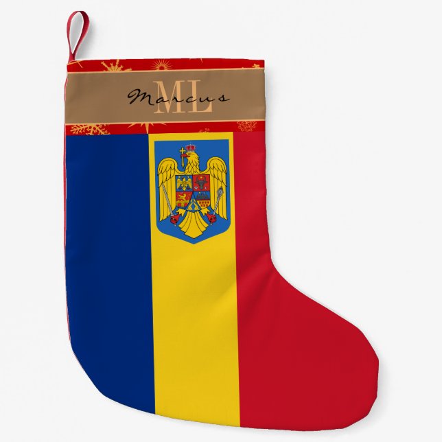 Petite Chaussette De Noël Drapeau roumain, Roumanie, monogramme (Devant)