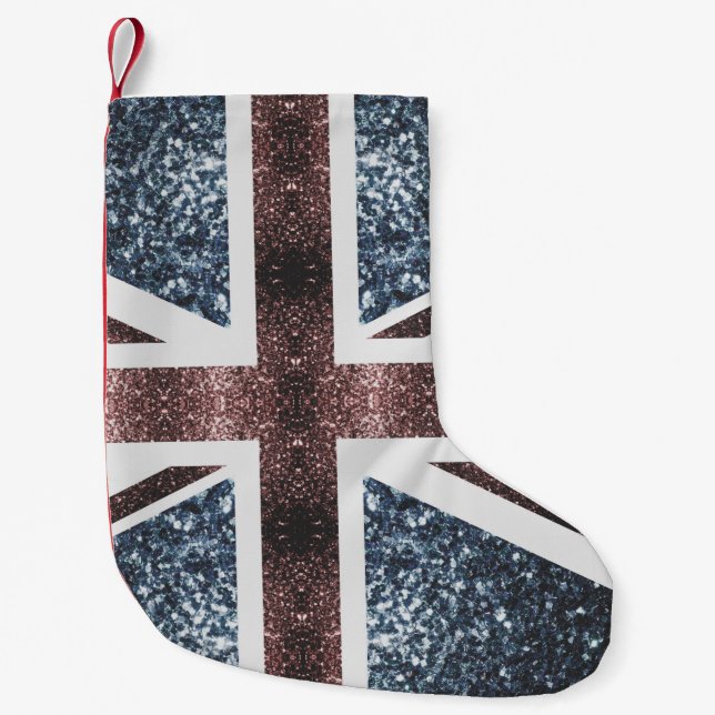 Petite Chaussette De Noël Drapeau rustique UK rouge bleu étincelants parties (Devant)