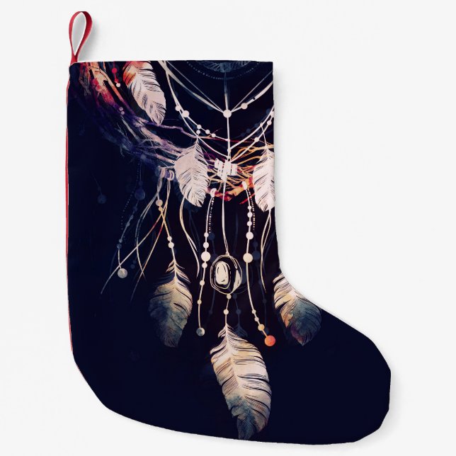 Petite Chaussette De Noël Dreamcatcher, branches, style boho, art numérique. (Devant)