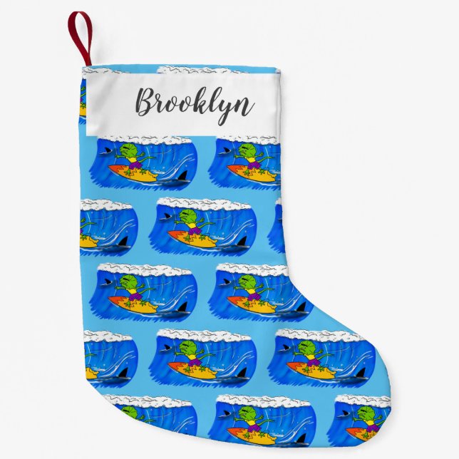 Petite Chaussette De Noël Drôle caricature de surf de lézard au cou (Devant)