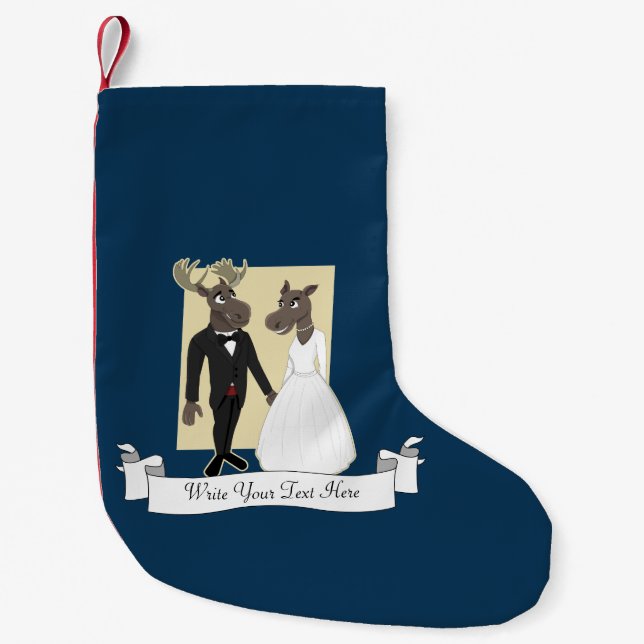 Petite Chaussette De Noël Drôle Caricature du Mariage d'orignal (Devant)