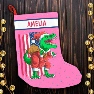 Petite Chaussette De Noël Drôle de Père Noël de Noël Rose Santa TRex Tyranno