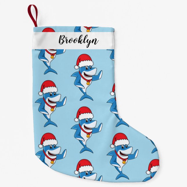 Petite Chaussette De Noël Drôle dessin animé de requin de Noël (Devant)