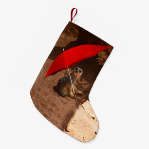 Petite Chaussette De Noël Drôle Meerkat Assis Sous Un Umbrealla,
