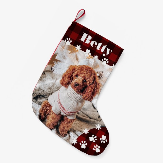Petite Chaussette De Noël Drôle mignon chien rouge noir animal photo Noël pl (Devant (Accrochage))