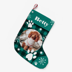 Petite Chaussette De Noël Drôle mignon chien vert plaid chien photo Noël