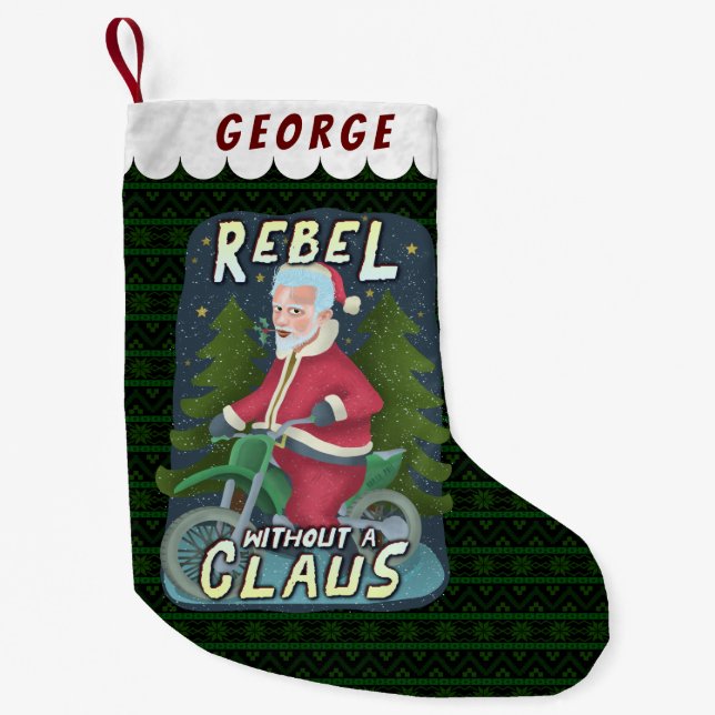 Petite Chaussette De Noël Drôle Noël le Humour de moto du Père Noël Rebel (Devant)