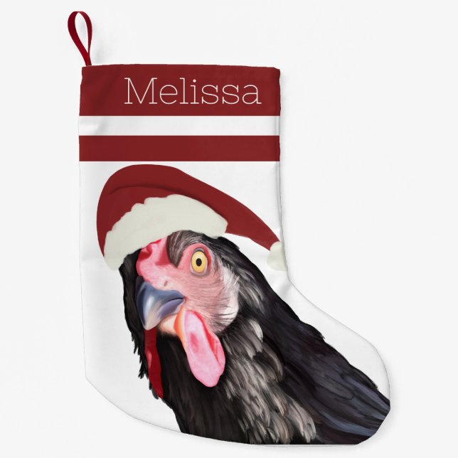 Petite Chaussette De Noël Drôle Noël Poulet Rouge rayures (Devant)