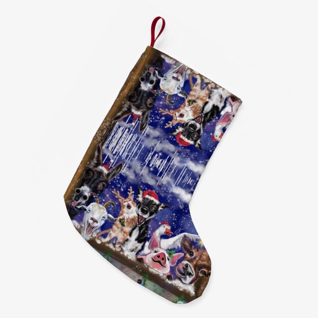 Petite Chaussette De Noël Drôle Noël Stocker avec Happy Animal Party (Devant (Accrochage))