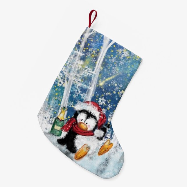 Petite Chaussette De Noël Drôle Noël Stocker avec Happy Party Penguin (Devant (Accrochage))