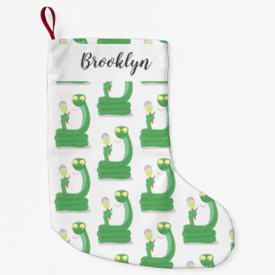 Petite Chaussette De Noël Drôle serpent vert avec caricature maraca