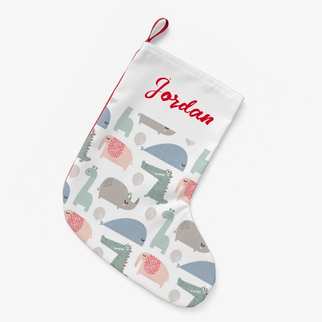 Petite Chaussette De Noël Drôle Visage mignon Doodle Motif animal (Devant (Accrochage))