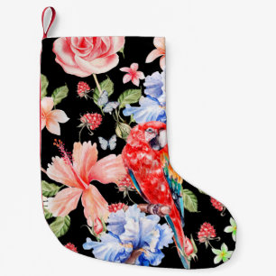 Petite Chaussette De Noël Eau couleur motif avec fleurs roses, iris, hibi