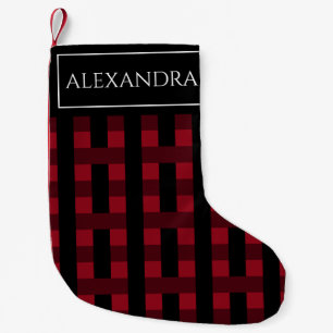 Petite Chaussette De Noël Écossais rouge et noir simple personnalisé