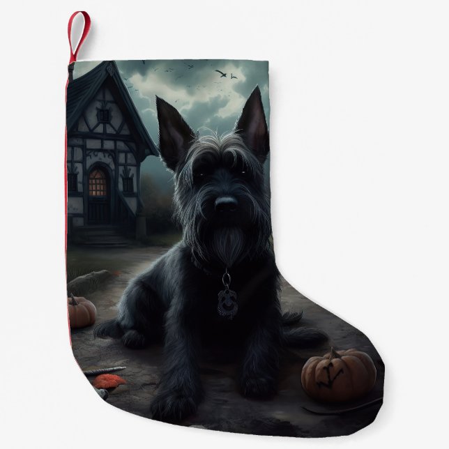 Petite Chaussette De Noël Ecosse Terrier Citrouille Halloween effrayant (Devant)