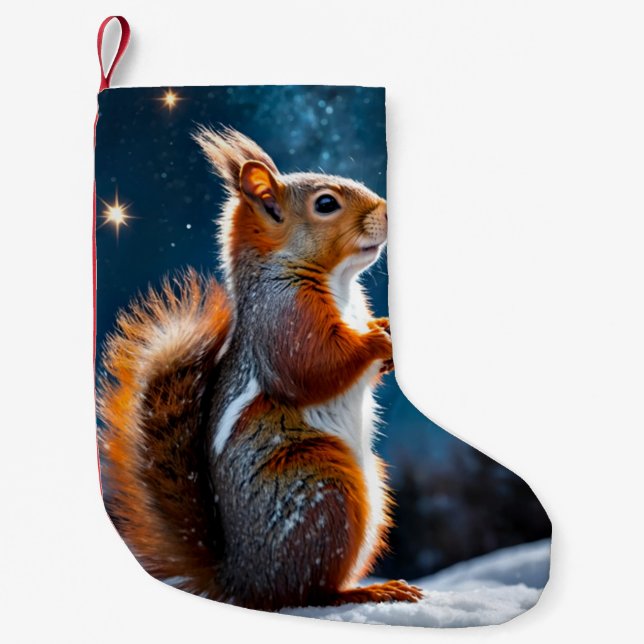 Petite Chaussette De Noël Écureuil roux dans la neige (Devant)