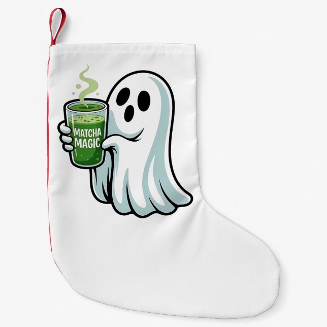 Petite Chaussette De Noël Éffrayant Halloween Fantôme Boire Matcha Boire (Devant)