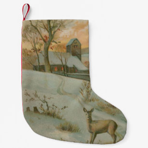 Petite Chaussette De Noël Église de cerfs de champ d'hiver neige