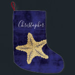 Petite Chaussette De Noël Elégant Blue Gold Beach Sea Star Monogramme<br><div class="desc">Elégante étoile de mer de couleur or ou étoile de mer avec nom monogrammé. Arrière - plan bleu. Parfait pour le thème de la plage chalet ou Noël nautique.</div>
