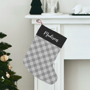 Petite Chaussette De Noël Elégant gris Plaid Personnalisé