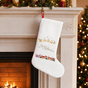 Petite Chaussette De Noël Élégant Joyeux Noël Père Noël Traîneau Village Sto
