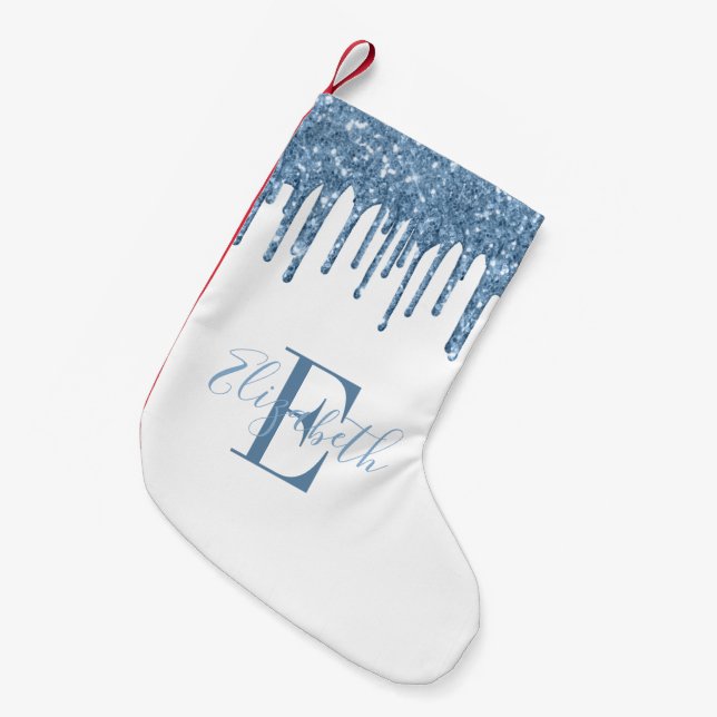 Petite Chaussette De Noël Elégant Monogramme Bleu Parties scintillant Drives (Devant (Accrochage))