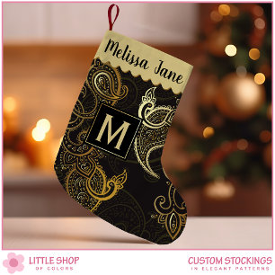Petite Chaussette De Noël Élégant Monogramme de marguerite en or noir