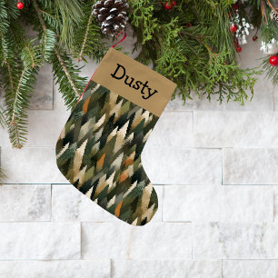 Petite Chaussette De Noël Élégant Motif d'arbre à pin   Forêt rustique