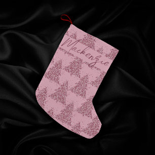 Petite Chaussette De Noël Élégant Motif d'arbre   Dusty Mauve Rose Personnal