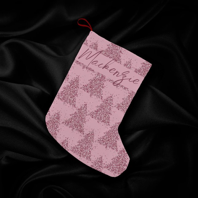 Petite Chaussette De Noël Élégant Motif d'arbre | Dusty Mauve Rose Personnal (Créateur téléchargé)