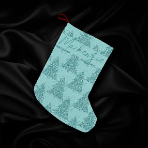 Petite Chaussette De Noël Élégant Motif d'arbre   Luxe Aqua Mint personnalis