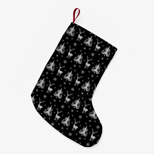 Petite Chaussette De Noël Élégant Motif de cerfs noirs (Devant (Accrochage))