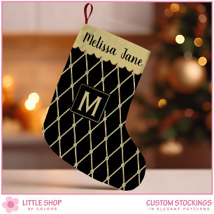 Petite Chaussette De Noël Élégant Motif de diamants d'or noir