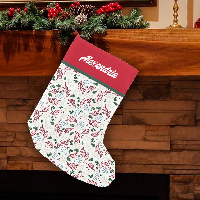 Petite Chaussette De Noël Elégant Motif de verdure hivernale personnalisé (Créateur téléchargé)