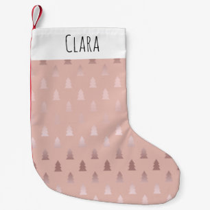 Petite Chaussette De Noël Élégant motif rose d'or et d'arbre de Noël rose