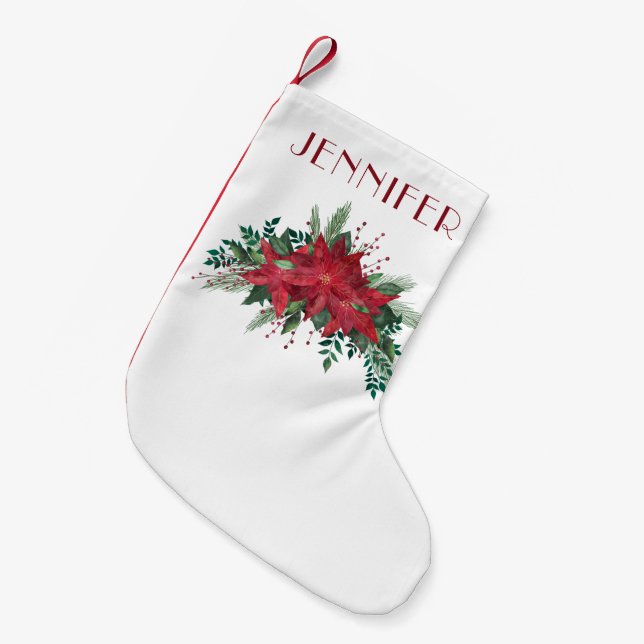 Petite Chaussette De Noël Élégant Noël Rouge Poinsettia (Devant (Accrochage))