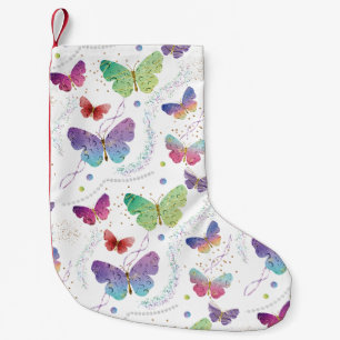 Petite Chaussette De Noël Élégant Papillons violets et bleus brillants