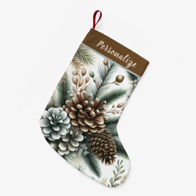 Petite Chaussette De Noël Elegant Pinecones Silver and Bronze Personalized (Devant (Accrochage))
