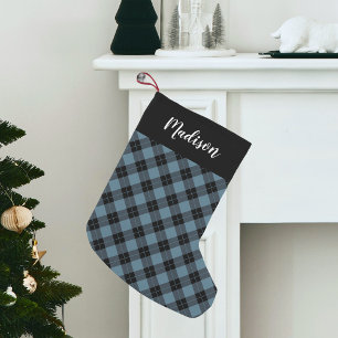 Petite Chaussette De Noël Élégant Plaid bleu personnalisé