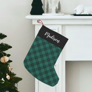 Petite Chaussette De Noël Élégant Plaid Vert Personnalisé