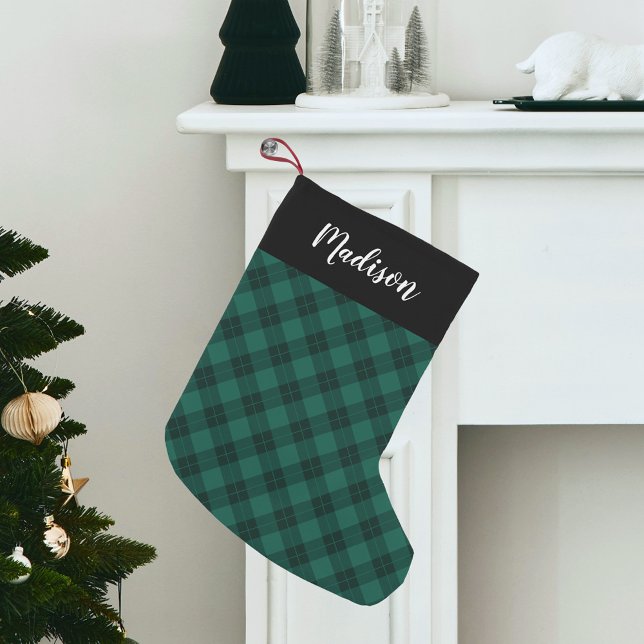 Petite Chaussette De Noël Élégant Plaid Vert Personnalisé (Créateur téléchargé)