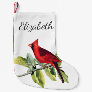 Petite Chaussette De Noël Elégant Red Cardinal Bird & Name en Script