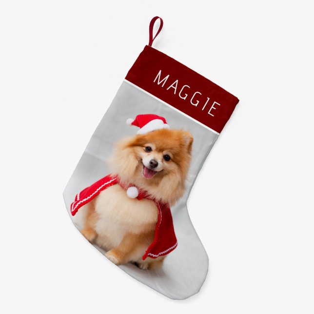 Petite Chaussette De Noël Elegant Red Pet Dog Photo Custom Name (Devant (Accrochage))