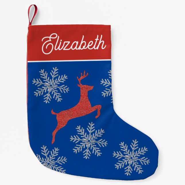Petite Chaussette De Noël Élégant Reindeer Vintage Blue Red Silver (Devant)