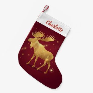 Petite Chaussette De Noël Élégant renne d'or rouge joyeux motif de noël