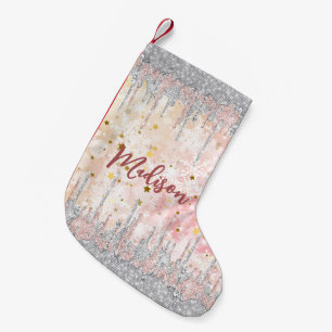 Petite Chaussette De Noël Élégant rose en or d'argent goutte parties scintil