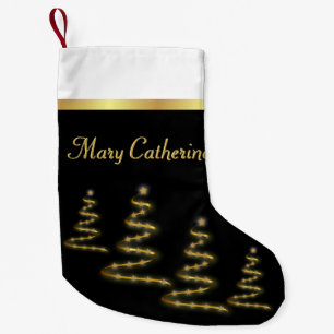 Petite Chaussette De Noël Élégant Ruban d'Or et étoiles sur Noir